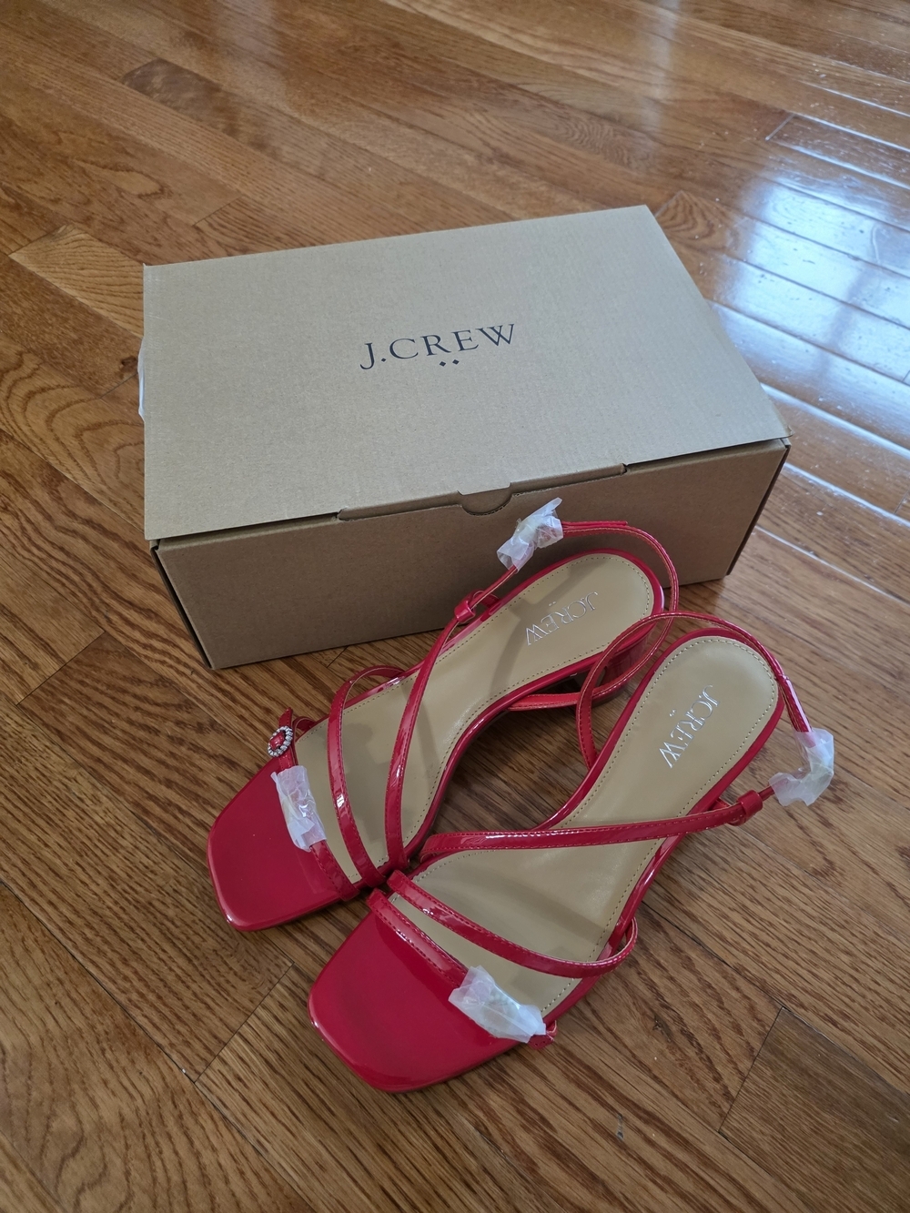J. Crew Bright Red Patent Strappy Sandals